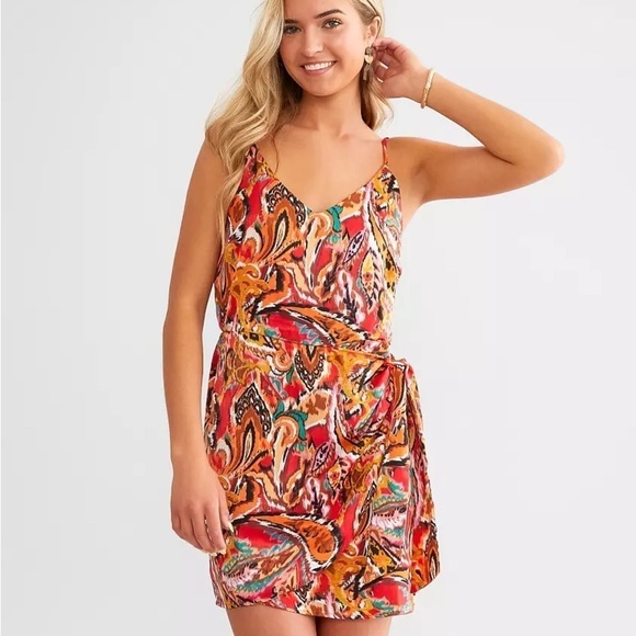willow & root Dresses & Skirts - The Buckle Willow & Root Wrap Tie Mini Dress, Multi Bold Colors - Medium